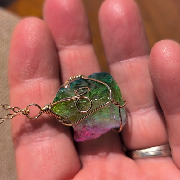 Wire-Wrapped Watermelon Tourmaline Pendant Necklace * Crystal * NEW * Stunning - Picture 2 of 9